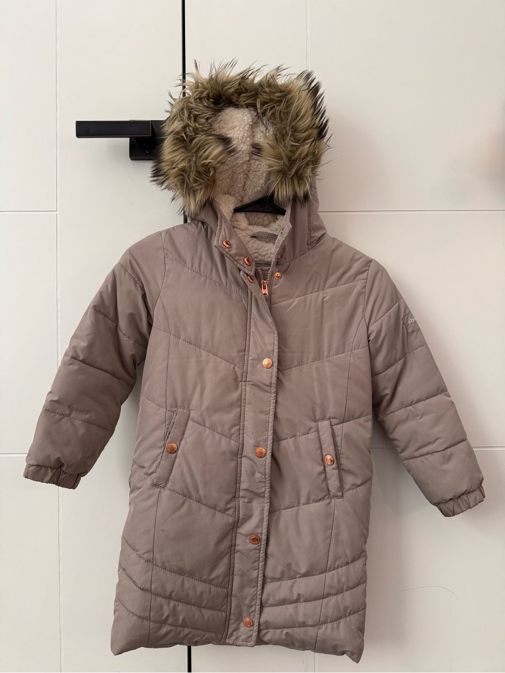 a&f kids tan faux fur parka